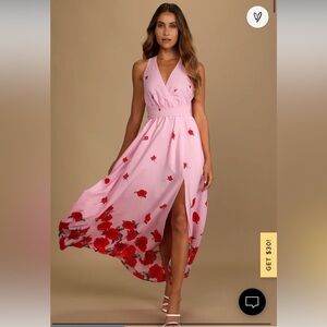 Lulu's Pink and Red Floral Maxi Dress